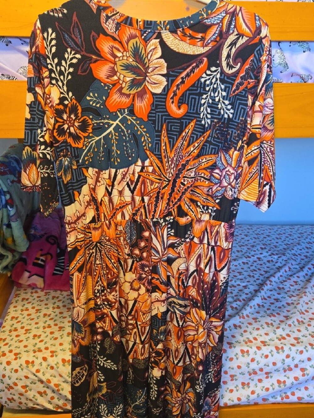 Attitudes by Renee Black Maxi Dress with Orange & Cream Floral Print - Picture 5 of 6